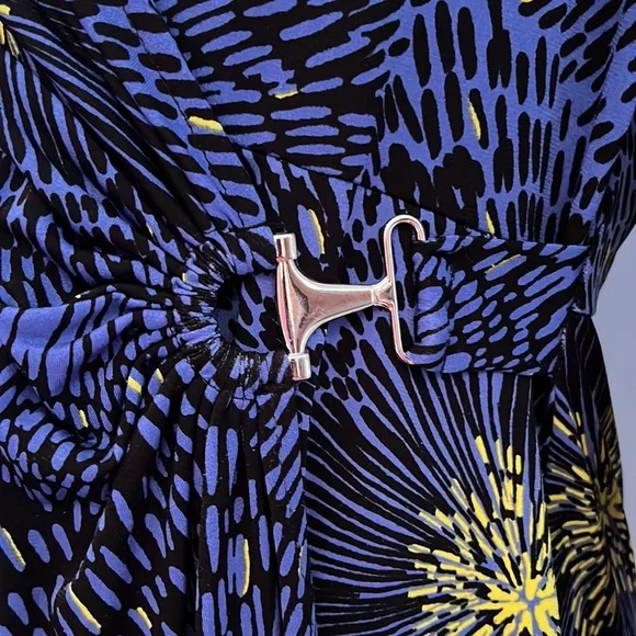 EUC Apt 9 floral faux wrap  in blue, black and yellow dress size Large - Picture 3 of 5